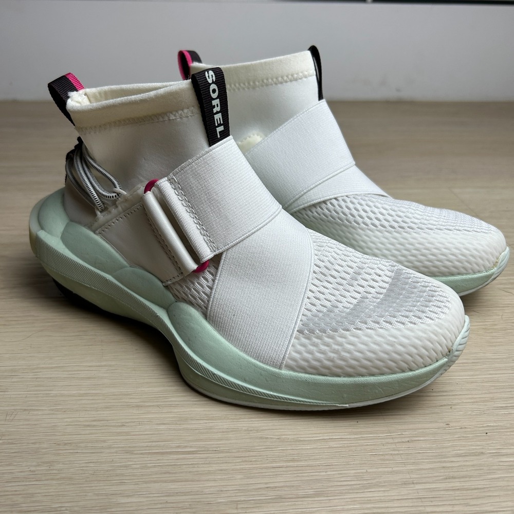 Sorel Kinetic Impact Womens 6 White Seafoam Mint Green Strap Mid Sneakers NL4818 - Picture 3 of 6